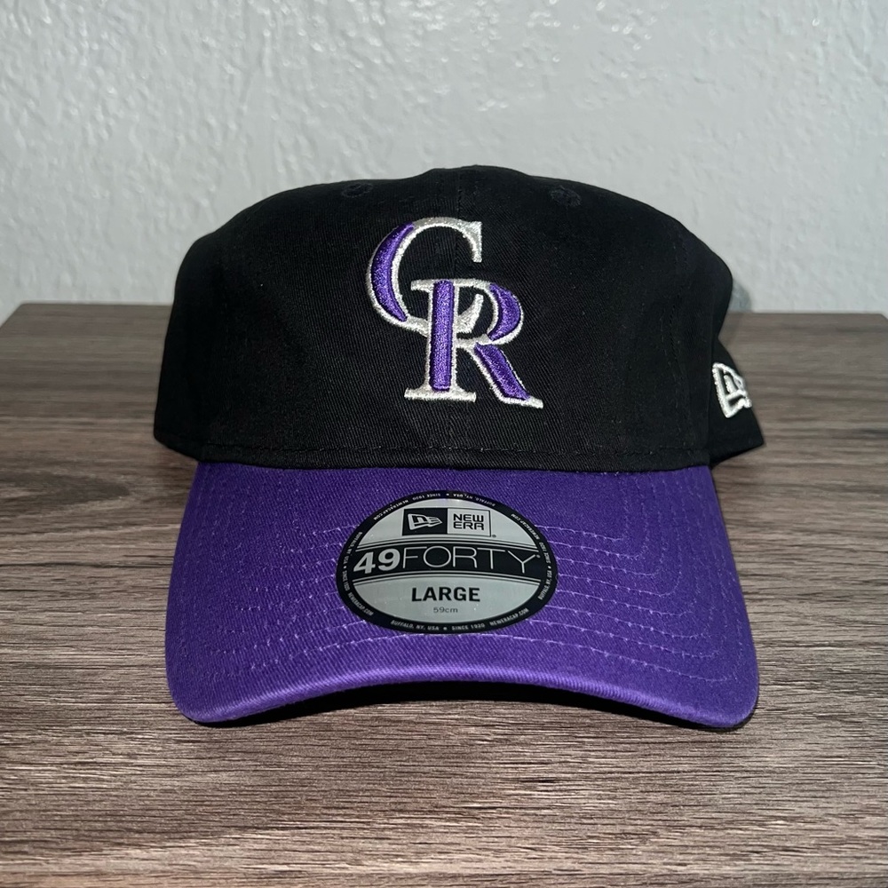 Men's Colorado Rockies New Era Black/Purple Core Fit Replica 49FORTY Fitted Hat